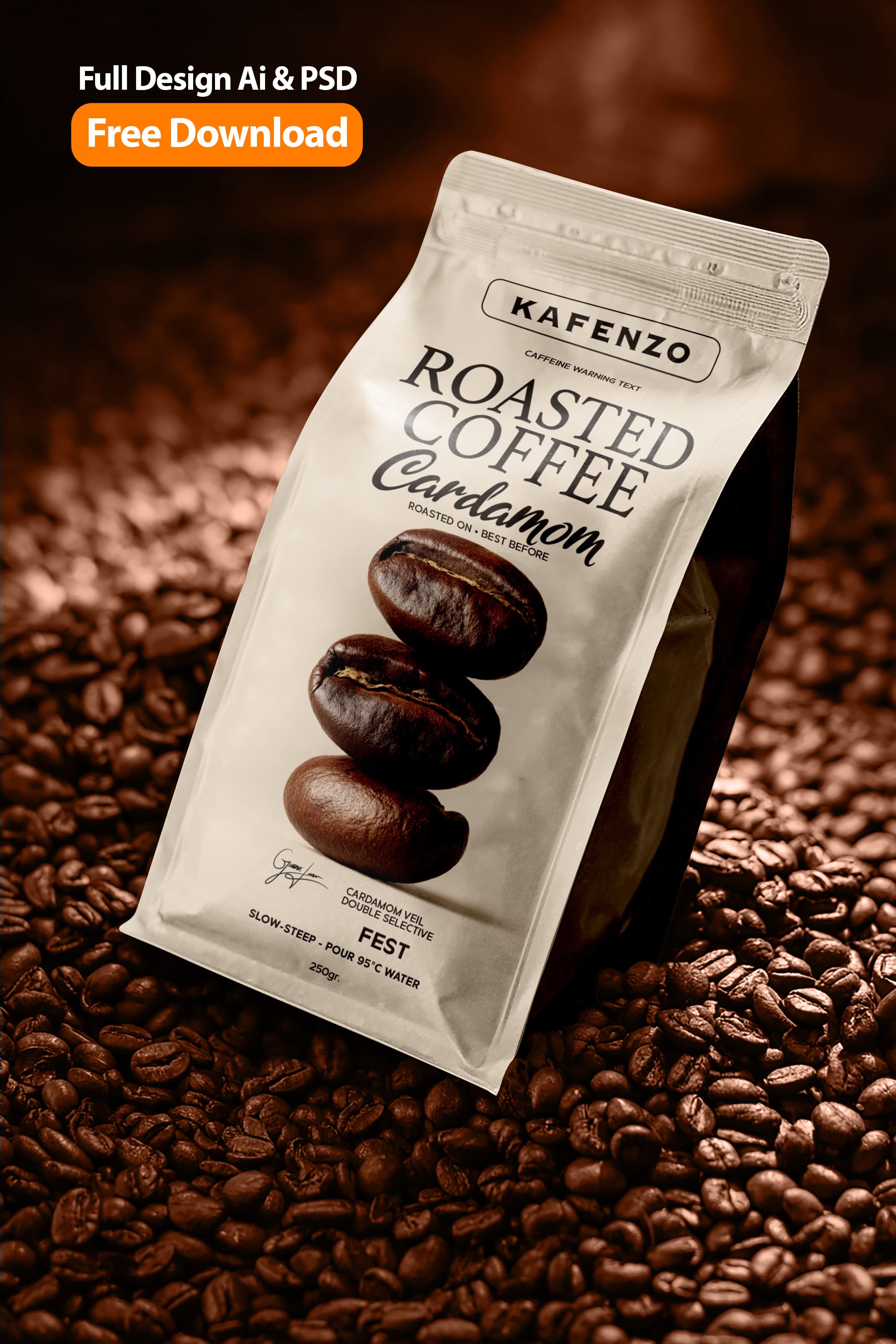 Roasted Coffee Bag Packaging Template – Cardamom Cream Pouch Design