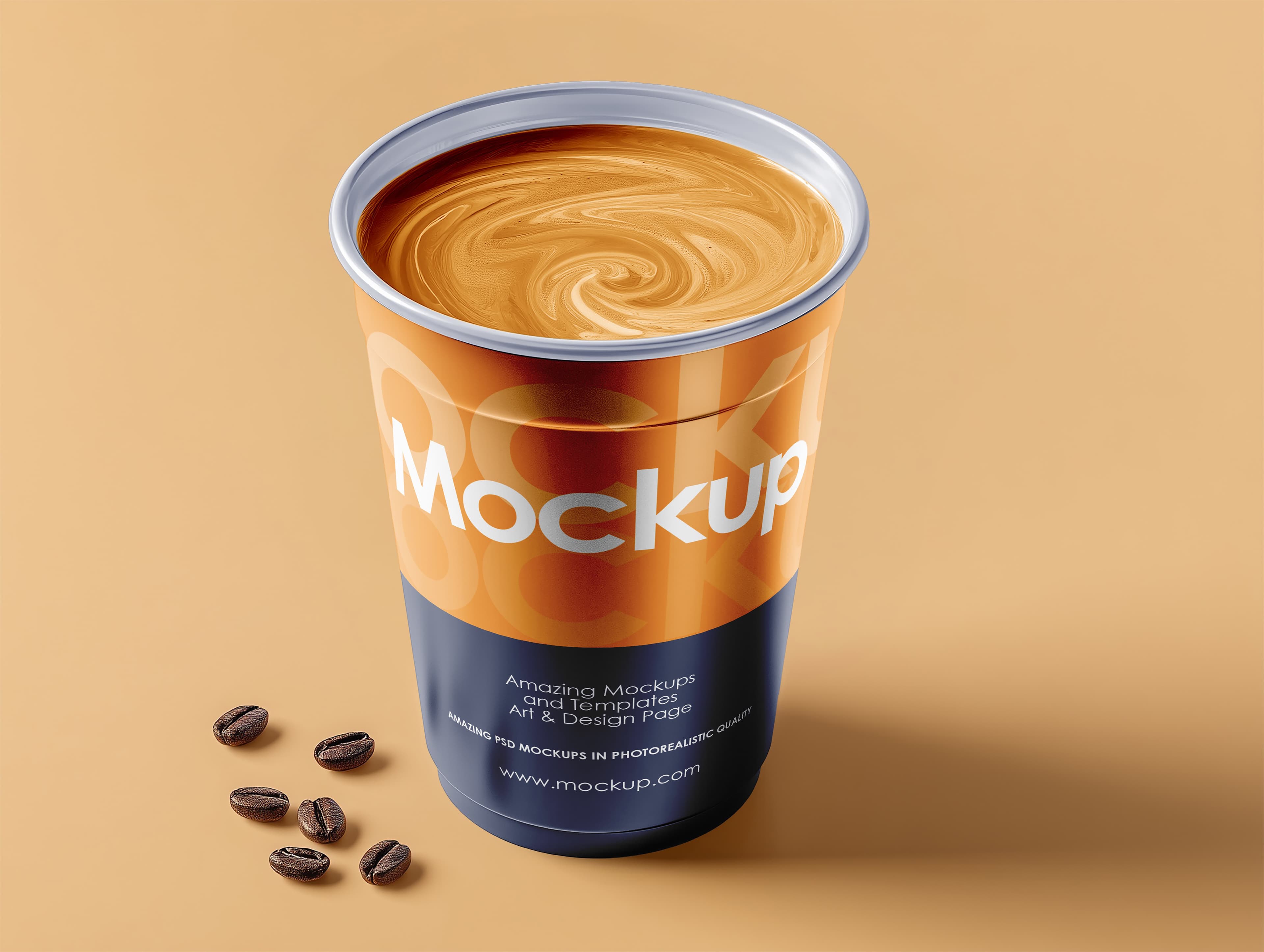 Lidless Paper Coffee Cup Mockup Filled with Latte on Warm Beige Background