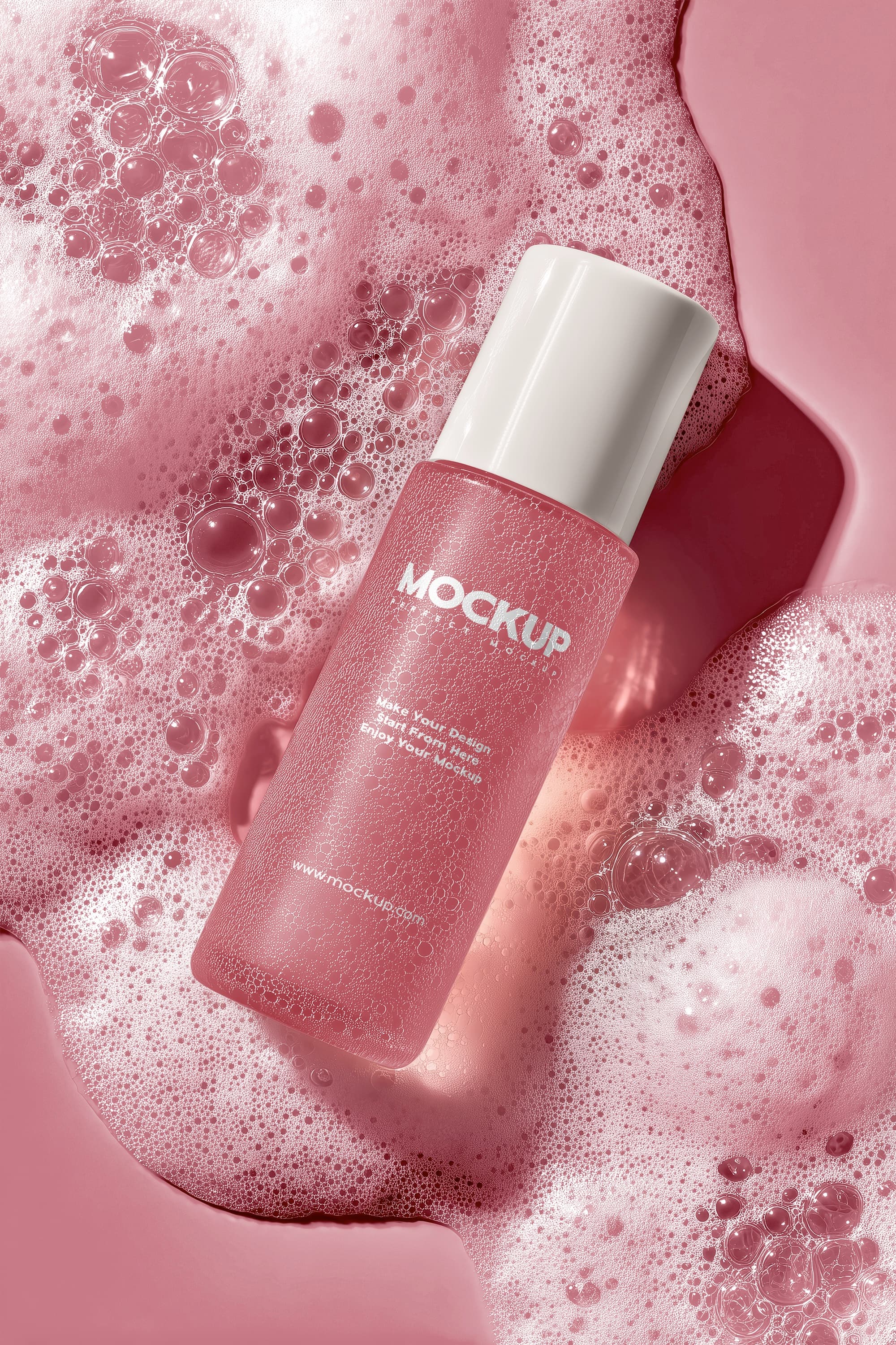 Pink Frosted Glass Cosmetic Bottle Mockup Skincare Product